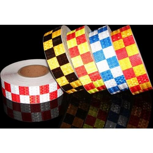5cmx50m Reflective Car Decorative Moto Stickers Reflective Tape Anti-Collision Warning Sign Red White Grid Lattice Free Shipping