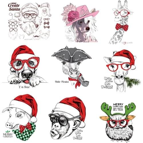 Iron on Transfer Patches for Clothing Thermo Stickers Diy Christmas Applique Animal Pvc Patch Stripes Ironing Applications F