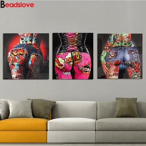 Triptych diamond painting Antique Graffiti sexy girl,full drill square round diamond embroidery mosaic 3d cross stitch,Amazing a