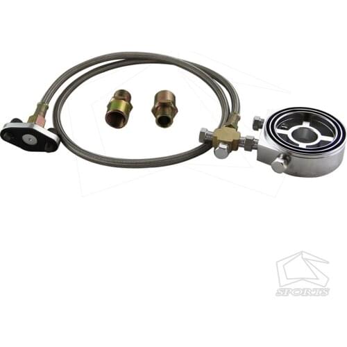 Universal Oil Filter Cooler Sandwich Plate Adapter Oil Gauge Turbo Oil cooler Adaptor + Oil / Fuel Line for SR20DET KA24DE