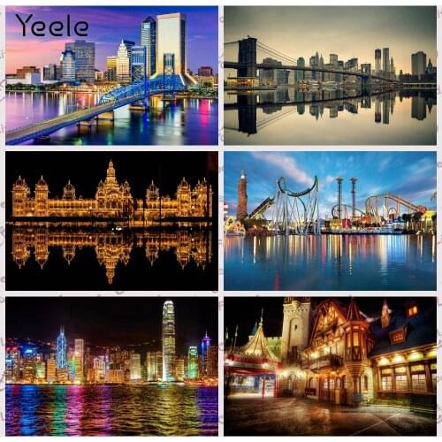 Yeele Bridge Modern City Night Light River Reflection Photography Backdrops Photographic Backgrounds For Photos Studio