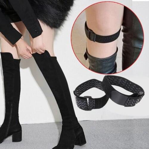 1 Pair Women Long Boots Fixing Anti Fall Strap Shoes Accessories Non-Slip Black Elastic Adjustable Inside Non Slip Adhesive Tape