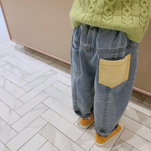 1 2 3 4 5 6 Years Toddler Kids Jeans Fashion Korean Casual Patch Pocket Pants For Boy Baby Denim Pants Spring Autumn Trousers