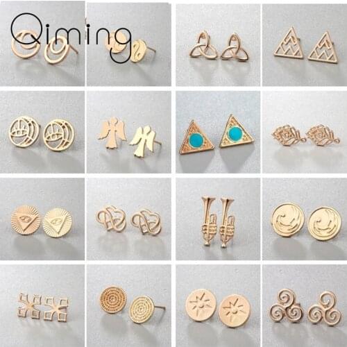 Geometric Simpel Womens Earrings Circle Love Heart Cross Triangle Earring Woman Bohemia Trendy Stud Earring Female Ladies Gift
