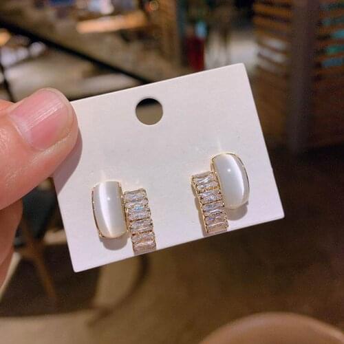 Micro Pave Zircon Opal Stud Earrings For Women 2021 New Jewelry Korean Styles Creative Oorbellen Wholesale