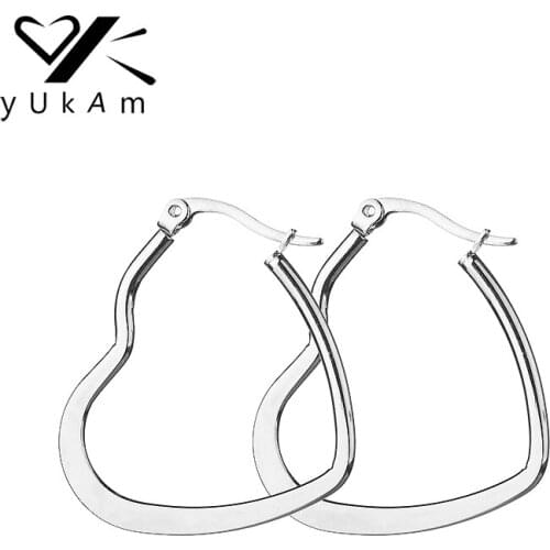 YUKAM Simple Big Large Hollow Love Heart Hoop Earrings for Women Silver Color Stainless Steel Oversized Creole Earrings Jewelry