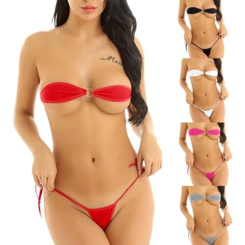 Solid Color Swimwear Bikini Set For Women Sexy Mini Micro Bra Thong Set Wire-Less Hot Lady Swimsuit Set Two Pieces Bathing Suit