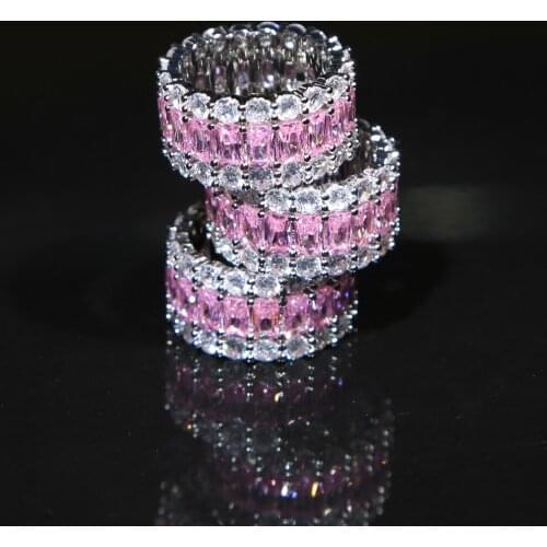 New Fashion Sparking bling cz engagement band ring for women 5A pink white Crystal cubic zirconia charm eternity wedding jewelry