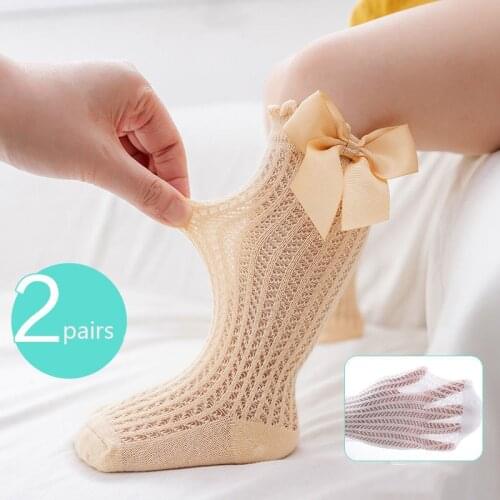2 pairs Cute Bowknot Infant Baby Socks Cotton Bows Girls Knee Socks Summer Mesh Kids Infant Toddler Knee High Socks Sokken 0-2Y