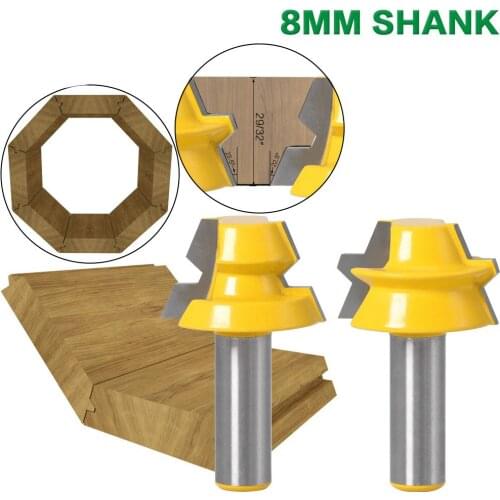 2PC Lock Miter Router 22.5 Degree Glue Joinery Router Bit - 1/2" shank Woodworking cutter Tenon Cutter for Wood