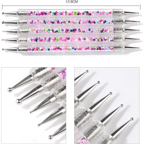 200sets 5pcs/set UV Gel Painting Drawing Nail Dot Point Dotting Pen Acrylic Caviar 2 Way Brush Manicure Tools new fashion