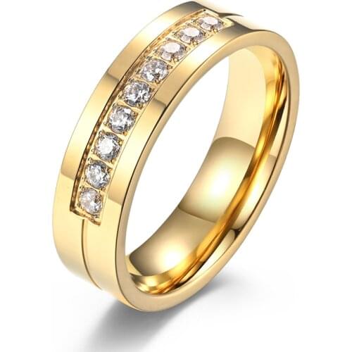 2021 Inexpensive Hand Jewelry Titanium Steel Blank Line Pave Zircon Gold Color 6mm Couple Wedding Ring