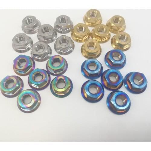 6Pcs MTB Mountain Bicycle Bike Motorcycle M5 Titanium Ti Flange Nuts Bolts Screws Gr5 M5X0.8mm Flange Nuts