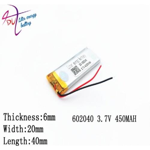 Liter Energy Battery 602040 062040 3.7v 450mah Lithium Polymer Battery Gps Mp3 Wireless Headset Point Reading Pen