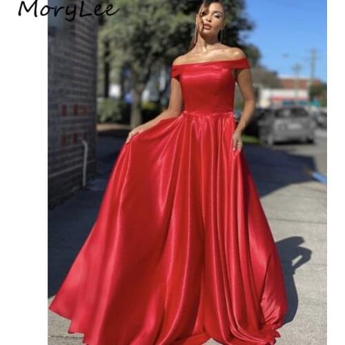 Prom Dresses Hot Boat Neck A-Line Sweep Train High Quality Satin Pleated Prom Dresses With Zipper vestidos de fiesta de noche