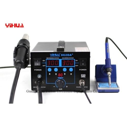 Free Shipping YIHUA 862DA+ Blue Ferroalloy Holder Hot Air Soldering Station With Iron Soldering Station Welding Machine