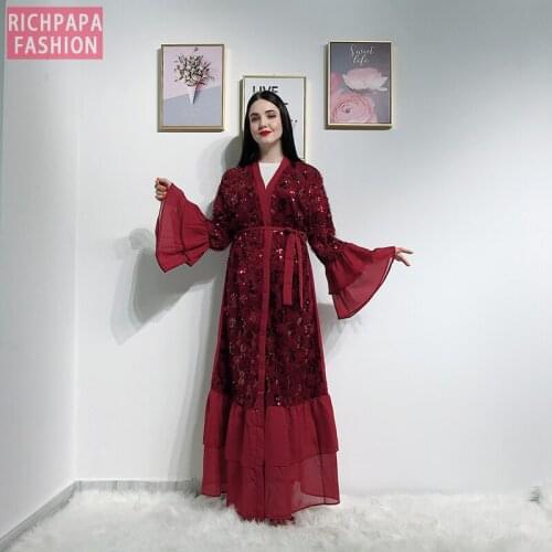Sequin Tassel Kimono Abaya Dubai Kaftan Islam Muslim Hijab Dress Abayas For Women Caftan Turkish Dresses Islamic Clothing Robe