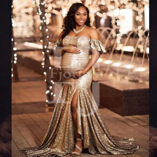 Glittering Custom Made Sequins Mermaid Sequins Maternity Dresses 2021 Womens Dress for Babyshow or Formal Events