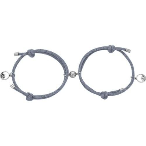 2Pcs Minimalist Lovers Matching Friendship Bracelet Rope Hand Braided Couple Magnetic Distance Bracelet Kit Lover Jewelry
