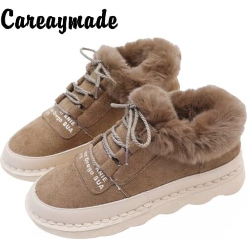 Careaymade-Japanese womens rabbit hair shoes, autumn&winter plush cotton shoes,all kinds of art RETRO flat casual warm shoes