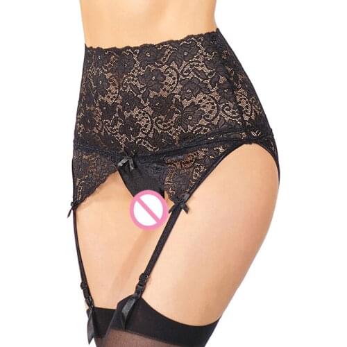 Floral Lace Red Black Thong Women See Through Briefs Back Buckle Panties Sexy G-string With Bow Garter Temptation Lady Lingerie