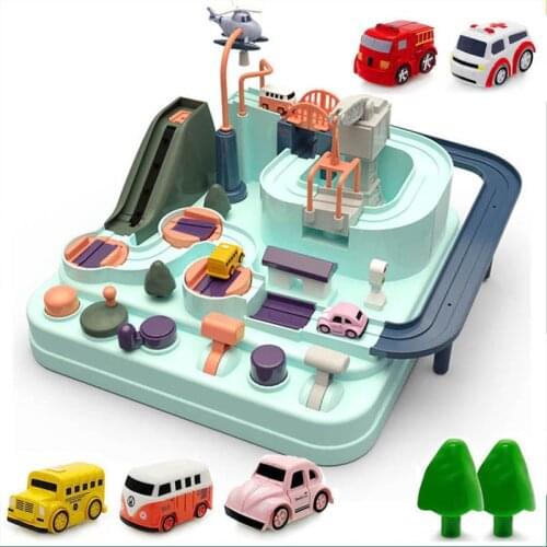 Children Vehicles Car Adventure Toys Racing Tracks Rail Car Toy Macaron Color Table Game Education Puzzle Toys for Children Gift