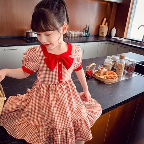 Girl Plaid Dress Kids Brithday Party Vestidos Big Bow Neck Design Kids Baby Clothes Princess Child Christmas Clothes 2 4 7 8 9 Y