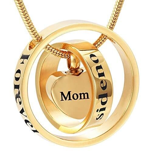 JJ015 Gold Two Circle Hold Heart Memorial Jewelry - No Longer By My Side Forever In My Heart Cremation Urn Necklace For Ashes