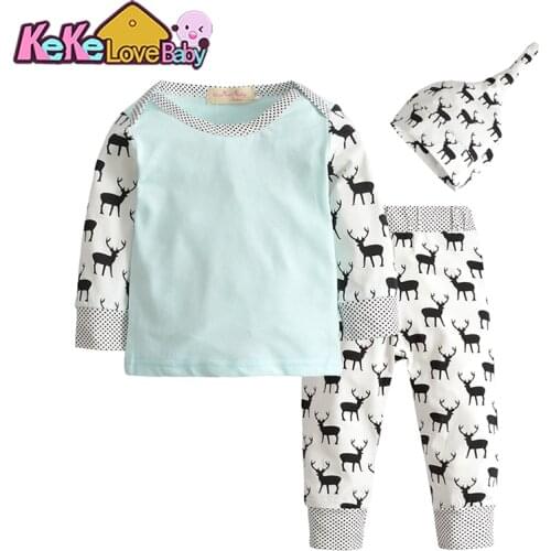 Newborn Infant Boy Clothes Baby Girl Clothing Set Christmass Long Sleeve Deer Head Tops Pants Hat Casual 3Pcs Toddler Outfits