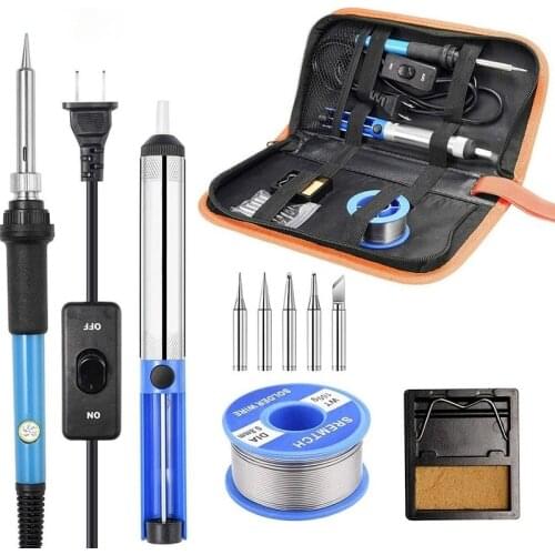 Soldering iron kit adjustable temperature 60W 110V/220V solder welding tools Ceramic heater soldering tips Desoldering Pump