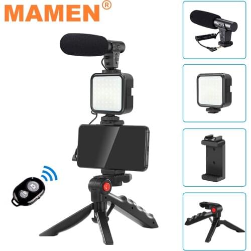 MAMEN Smartphone Vlogging Kit Video Recording Equipment with Tripod Fill Light Shutter for Camera Phone Youtube Set Vlogger KIT