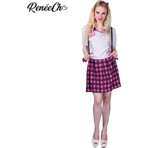 Halloween Costumes For Adult Sexy Plaid Dress With Headband Set Women Nerd Private School Girl Costume Carnival Cosplay
