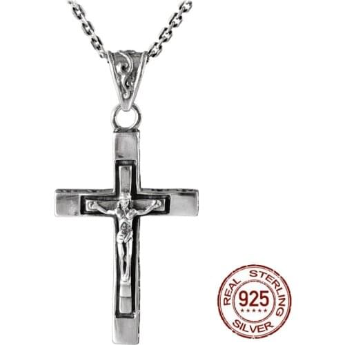 New 925 Silver Cross Pendant s925 pure silver man pendant retro Thai silver trend Jesus cross pendant for men and women Jewelry