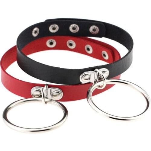 Trendy Cool Punk Gothic Rivet Leather Collar Round Metal Pendant Choker Necklaces For Women Jewelry