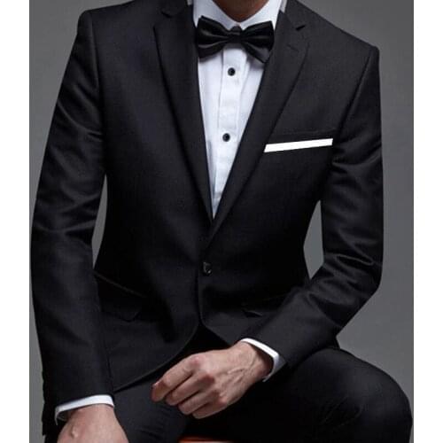Tailor Made Fashion Gentlemen Black Men Suits Slim Fit Groomsmen Tuxedo For Wedding Dress Dinner Party Costume (Jacket+Pants)