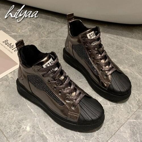 Fashion Woman Ankle Sneakers PU Patent Leather Platform Casual Trainers Zapatos Mujer Outdoor Female Women Ankle Sneakers Women