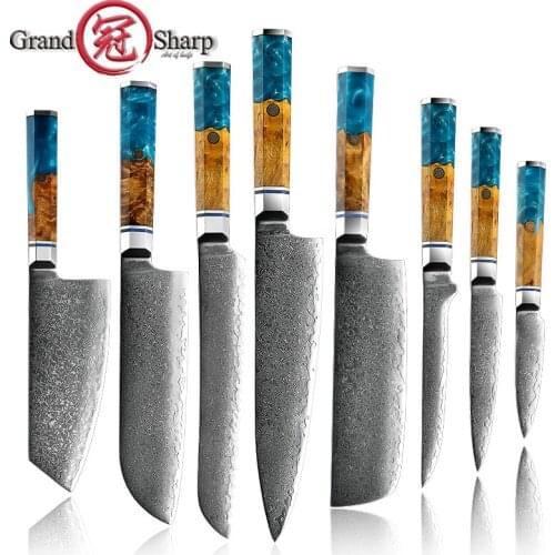 Grandsharp Kitchen Knife Set Damascus Kitchen Knife vg10 Japanese Steel Santoku Utility Bread Chef Gyuto Knives Cooking Tools