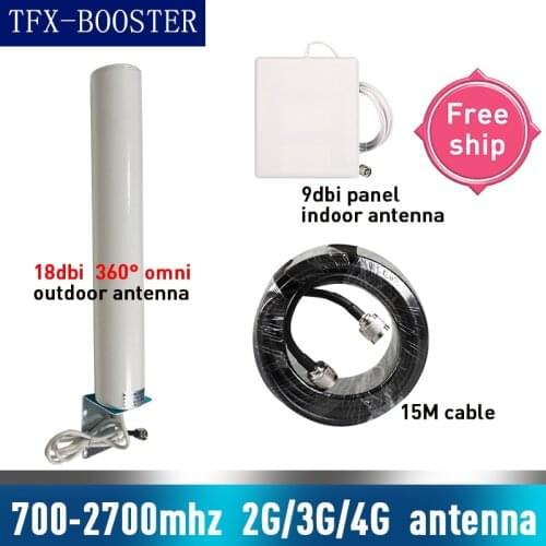 18dbi omni ourdoor antenna CDMA UMTS GSM lte dcs 700~2700mhz For Cell Phone Booster Repeater 9dbi Panel indoor Antenna 15m cable