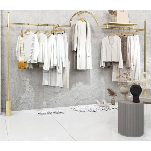 Wall hanging hanger on the clothing display rack: Womens clothing shop stainless steel titanium gold clothes shelf display shel