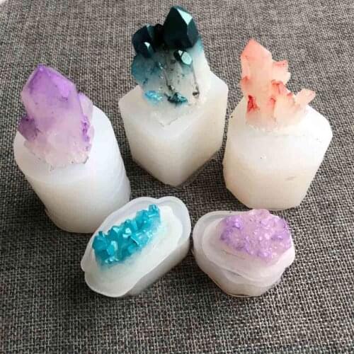Handmade Natural Crystal Quartz Rock Cluster Geode Druzy Stone Epoxy Resin Mold Pendant Mold Resin Jewelry Making Tools