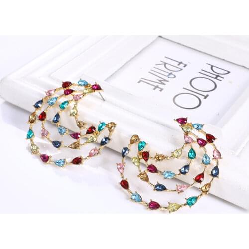 New Exaggerated Multi-layer Rhinestone Semicircular Drop Earrings Fashion OL Trend Earrings for Women Jewelry