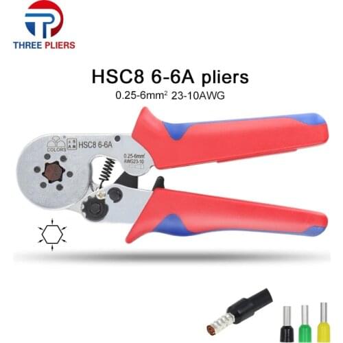 HSC8 6-6A Crimping Pliers 0.25-6mm2 23-10AWG With 1020/700pcs Tube Box Type Needle Type Terminal Crimp Mini Pressure Wire Tools