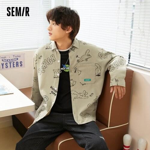 SEMIR Long Sleeve Shirt Men Fall 2021 New Fashion Lapel Loose Boys Full Print Graffiti Tide Ins Shirt Top For Man