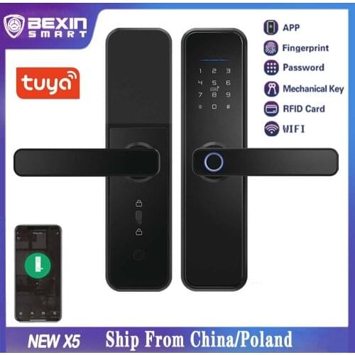Tuya X5 Waterproof Tuya Biometric Fingerprint Lock, Security Intelligent Smart Lock With WiFi APP Password RFID Door Lock