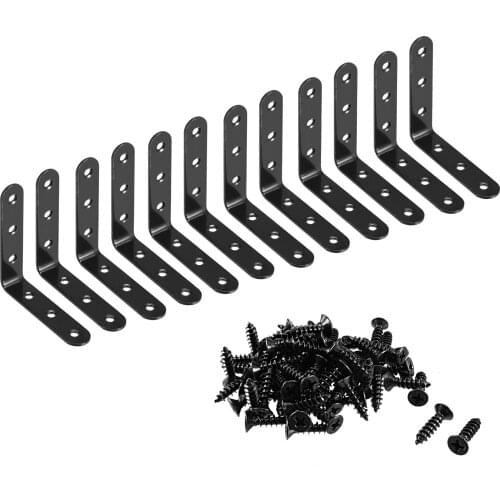 Uxcell Corner Brace Angle Bracket Fastener L Shape 90mmx90mmx20mm Black Round End 12pcs