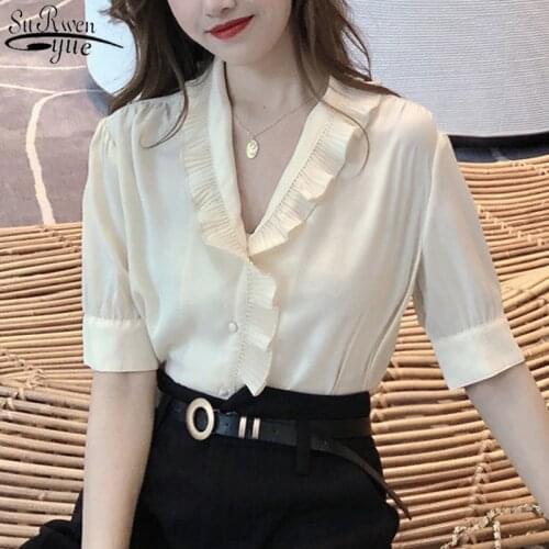 Vintage Short Sleeve Chiffon Shirts 2021 Blouse Women Plus Size Shirt Elegant Summer Women Clothes Blusas Mujer De Moda 10021
