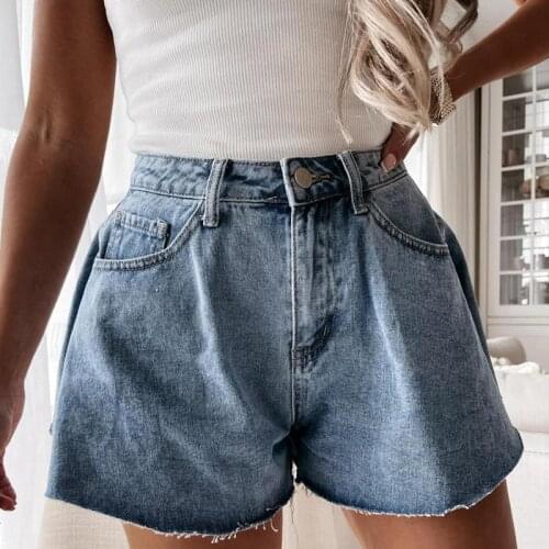 Spring Sexy Wide Leg Blue Denim Shorts Women Solid Button Office Ladies Shorts Summer Pocket Loose Beachwear Shorts Street Mujer