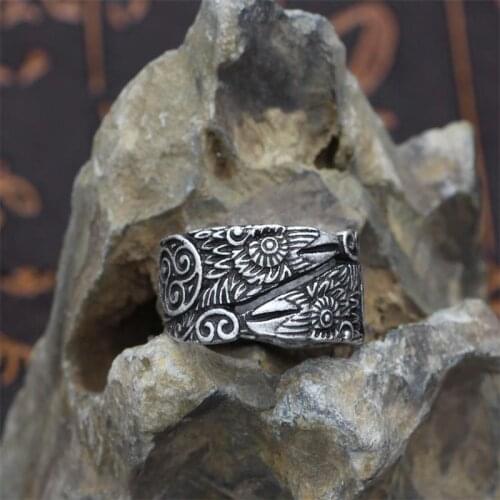Vintage Norse Mythology Adjustable Crow Ring Viking Stamp Men Ring Gothic Accessories Party Gift Gadgets 2021 Trend