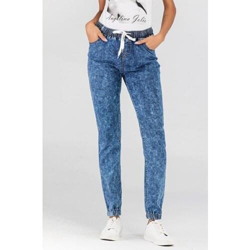 S-5XL Vintage ladies boyfriend jeans for women mom Drawstring jeans blue casual pencil trousers korean streetwear denim pants