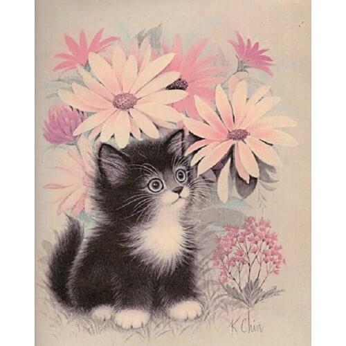 YIKEE Full Diamond Painting Cat Full Round 5D DIY Diamond Embroidery Mosaic Rhinestone Decoration Home y1711